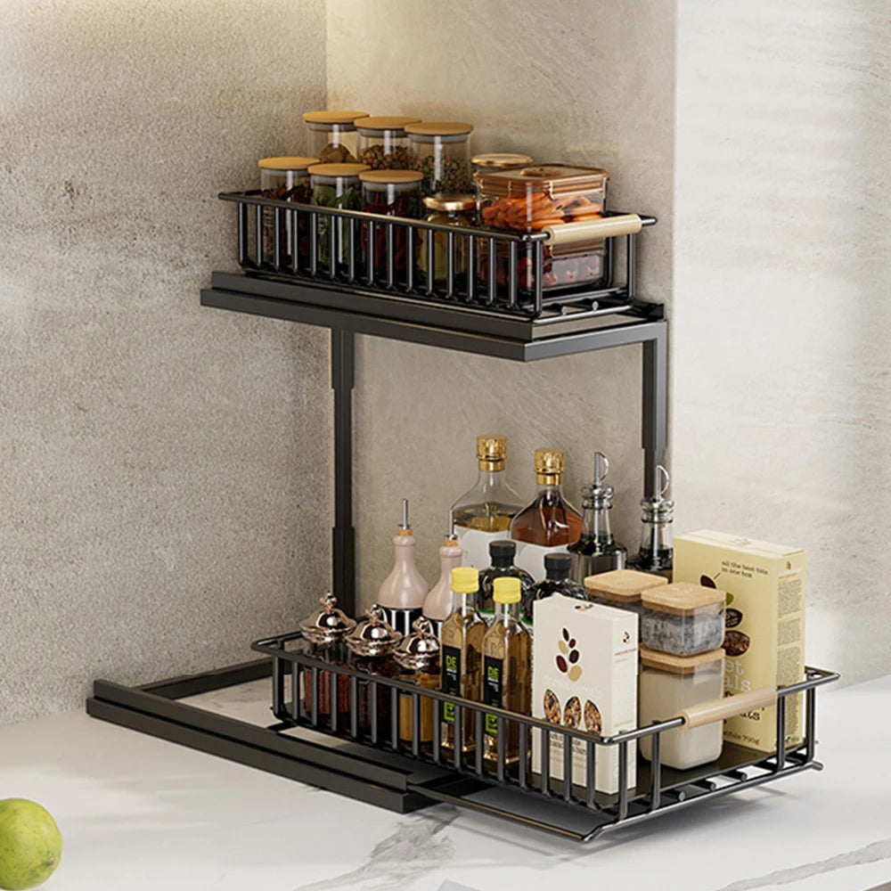 Panier de rangement coulissant - B.LIVEM - Blanc - Charge 30kg - Plan de travail de cuisine, placard, salle de bain - Maison Panier de rangement coulissant - B.LIVEM - Blanc - Charge 30kg - Plan de travail de cuisine, placard, salle de bain - Maison